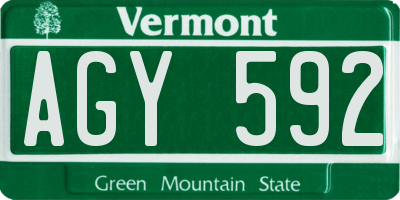 VT license plate AGY592