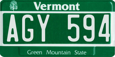 VT license plate AGY594