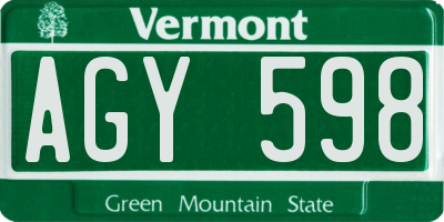 VT license plate AGY598