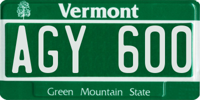VT license plate AGY600