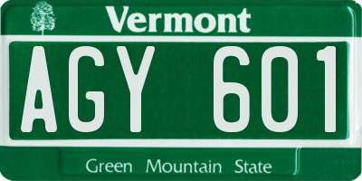 VT license plate AGY601