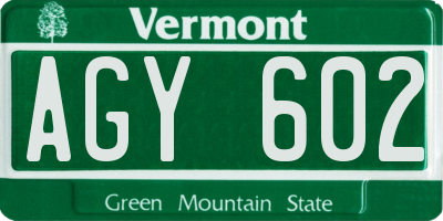VT license plate AGY602