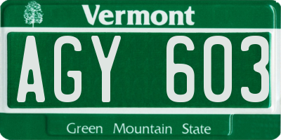 VT license plate AGY603