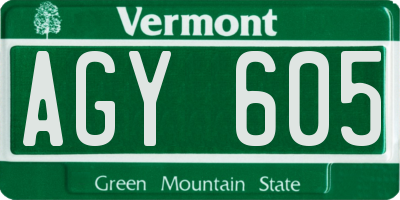 VT license plate AGY605