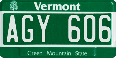 VT license plate AGY606
