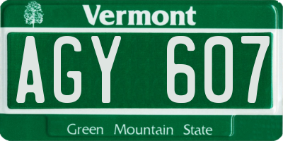 VT license plate AGY607