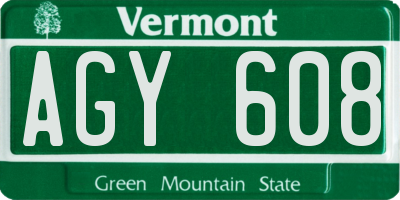 VT license plate AGY608