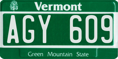 VT license plate AGY609