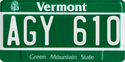 VT license plate AGY610
