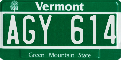 VT license plate AGY614