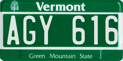 VT license plate AGY616