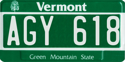 VT license plate AGY618