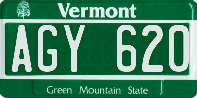 VT license plate AGY620