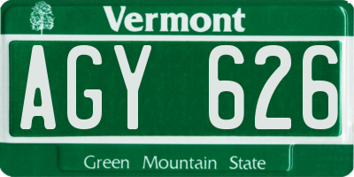VT license plate AGY626