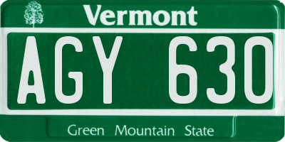 VT license plate AGY630
