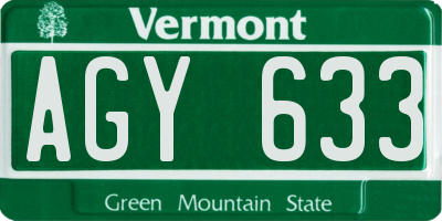 VT license plate AGY633