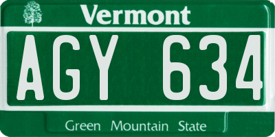 VT license plate AGY634