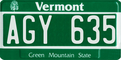 VT license plate AGY635