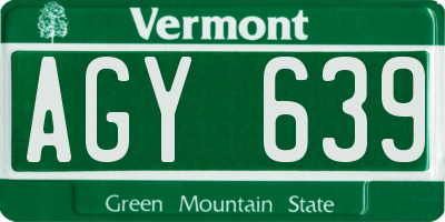 VT license plate AGY639