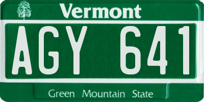 VT license plate AGY641