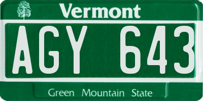 VT license plate AGY643