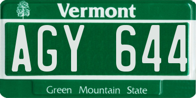 VT license plate AGY644