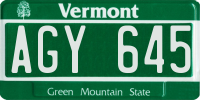 VT license plate AGY645