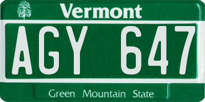 VT license plate AGY647