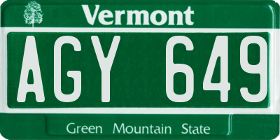 VT license plate AGY649