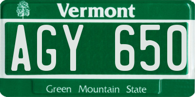VT license plate AGY650