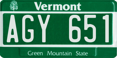 VT license plate AGY651