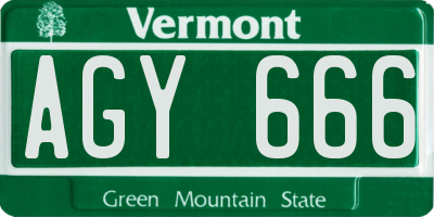VT license plate AGY666
