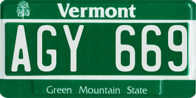 VT license plate AGY669