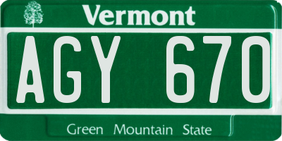 VT license plate AGY670