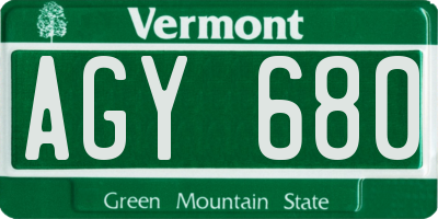 VT license plate AGY680