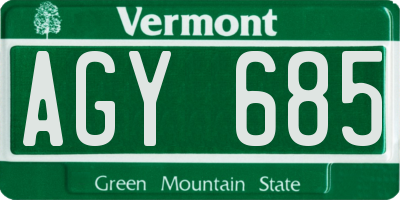 VT license plate AGY685