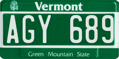 VT license plate AGY689