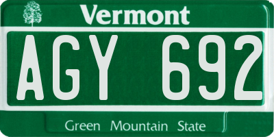 VT license plate AGY692
