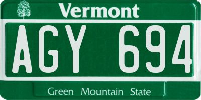VT license plate AGY694
