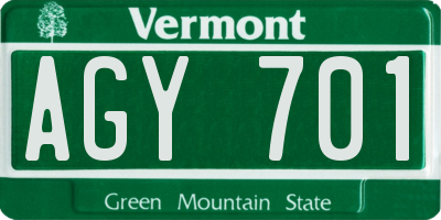 VT license plate AGY701