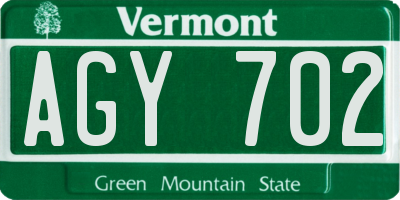 VT license plate AGY702