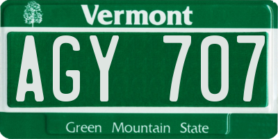 VT license plate AGY707