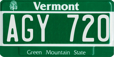 VT license plate AGY720