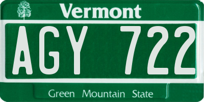 VT license plate AGY722