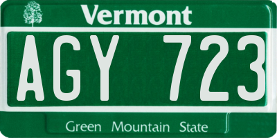 VT license plate AGY723