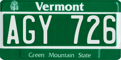 VT license plate AGY726