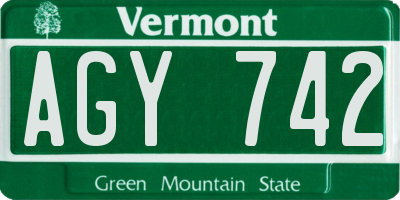 VT license plate AGY742