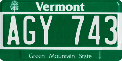 VT license plate AGY743