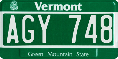 VT license plate AGY748