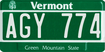VT license plate AGY774